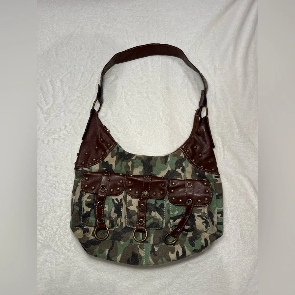 Y2K Camo Studded Shoulder Bag - Picture 1 of 9